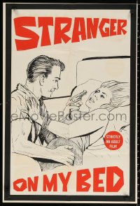 3a1126 STRANGER ON MY BED 20x30 1sh 1968 wild art of man with gun & sexy woman in peril, ultra-rare!