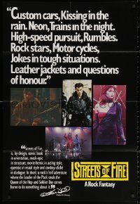 3a1129 STREETS OF FIRE teaser 1sh 1984 Walter Hill directed, Michael Pare, Diane Lane, Willem Dafoe!