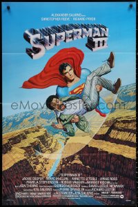 3a1137 SUPERMAN III 1sh 1983 art of Christopher Reeve flying with Richard Pryor by L. Salk!