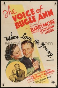 3a1178 VOICE OF BUGLE ANN 1sh 1936 Maureen O'Sullivan, Linden, Lionel Barrymore w/hunting dog!