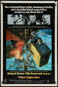 3a1187 WHERE EAGLES DARE 1sh 1968 Clint Eastwood, Burton, Ure, different art by Terpning!