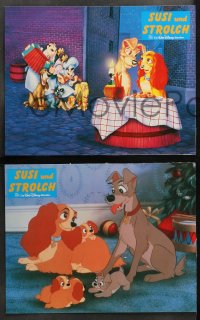 3a0301 LADY & THE TRAMP 8 German LCs R1980s Walt Disney, romantic artwork from canine dog classic!