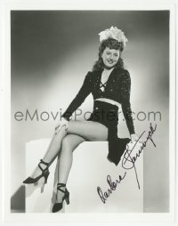 3f0962 BARBARA STANWYCK signed 8x10 REPRO still 1980s sexy portrait showing her legs in fishnets!
