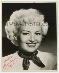3f0535 BETTY GRABLE signed 8x10 still 1940s great head & shoulders smiling portrait w/scarf!