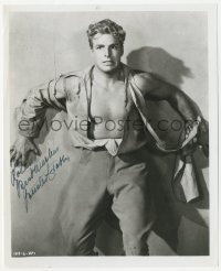 3f0980 BUSTER CRABBE signed 8x10 REPRO still 1980s great close up with torn shirt as Flash Gordon!