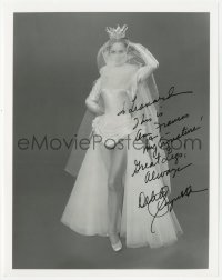 3f1003 DEBBIE REYNOLDS signed 8x10 REPRO still 1980s full-length in skimpy sheer bridal gown & crown!