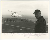 3f1054 JASON ROBARDS JR. signed 8x10 REPRO still 1980s on ship by helicopter in Raise the Titanic!