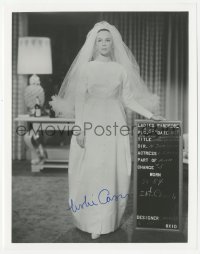 3f1086 LESLIE CARON signed 8x10 REPRO still 1980s great wardrobe test photo in wedding gown!