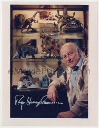 3f1134 RAY HARRYHAUSEN signed color 8x10.5 REPRO still 2003 the great animator with his creations!