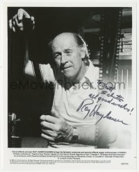 3f0710 RAY HARRYHAUSEN signed 8x10 still 1981 candid looking over footage for Clash of the Titans!