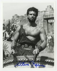3f1153 STEVE REEVES signed 8x10 REPRO still 1990s great close up in chariot from Hercules Unchained!