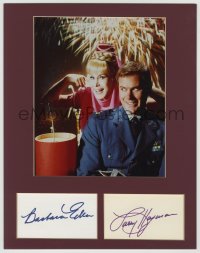 3f0132 I DREAM OF JEANNIE 2 signed 3x5 index cards in 11x14 display 1965 by Barbara Eden AND Hagman!