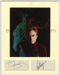 3f0133 INCREDIBLE HULK 2 signed 3x5 index cards in 11x14 display 1978 by Bill Bixby AND Lou Ferrigno!