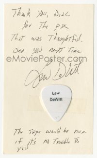 3f0837 LEW DEWITT signed 3x5 index card 1970s he included one of his personalized guitar picks!
