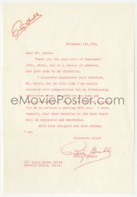 3f0378 BETTY GRABLE signed letter 1954 telling a fan that she can't meet him in person as he wanted!