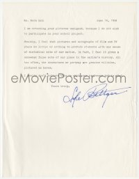3f0394 LYLE BETTGER signed letter 1994 refusing autographed photos for a student & telling her off!
