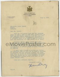 3f0401 THOMAS E. DEWEY signed letter 1948 on his stationery thanking Dewey Daniel for his vote!