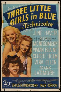 3f0085 THREE LITTLE GIRLS IN BLUE signed 1sh 1946 by Vivian Blaine, who's w/June Haver & Vera-Ellen!