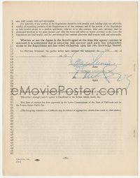 3f0368 WAYNE MORRIS signed contract 1952 hiring Paul Gregory to be his agent for 10%!
