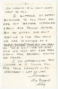 3f0400 ROY BARCROFT signed letter 1966 telling author Ken Jones about old time western actors!