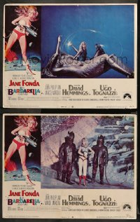 3g0679 BARBARELLA 2 LCs 1968 sexy Jane Fonda trapped in a bubble & w/ wacky guys, Roger Vadim sci-fi!