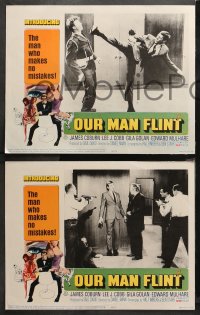3g0469 OUR MAN FLINT 6 LCs 1966 James Coburn & beautiful Gila Golan, James Bond spy spoof!