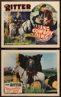 3g0311 SING COWBOY SING 8 LCs 1937 Tex Ritter with guitar & his horse White Flash, rare complete set!