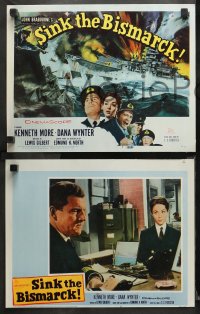 3g0313 SINK THE BISMARCK 8 LCs 1960 Kenneth More, great WWII clash of battleships title card art!