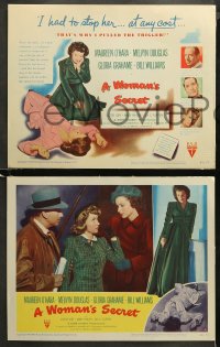 3g0400 WOMAN'S SECRET 8 LCs 1949 Maureen O'Hara, Melvyn Douglas, Nicholas Ray film noir!