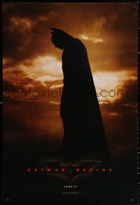 3h0269 BATMAN BEGINS teaser DS 1sh 2005 June 17, full-length image of Christian Bale in title role!