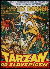 3h0634 TARZAN & THE SLAVE GIRL Danish R1970s art of Lex Barker fighting off invaders!