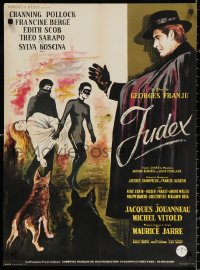 3h1144 JUDEX French 23x32 1963 cool Xarrie artwork of caped master criminal & masked kidnappers!