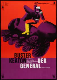 3h0639 GENERAL German R1961 cool Hans Hillmann art of Buster Keaton riding train!