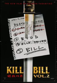 3h0410 KILL BILL: VOL. 2 teaser 1sh 2004 Uma Thurman, Quentin Tarantino directed, hit list & katana!