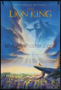 3h0424 LION KING DS 1sh 1994 Disney Africa, John Alvin art of Simba on Pride Rock with Mufasa in sky