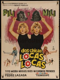 3h0681 DOS CHICAS LOCAS LOCAS Mexican poster 1965 Pilar Bayona as Pili & Emilia Bayona as Mili!