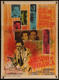 3h0682 EL ASESINO SE EMBARCA Mexican poster 1967 completely different crime art and images!
