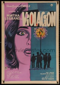 3h0688 LA PATOTA Mexican poster 1961 art of scared Mirtha Legrand & silhouette of The Gang!