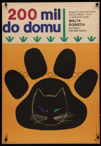 3h0851 INCREDIBLE JOURNEY Polish 23x33 1966 great art of cat head in paw by Onegin Dabrowski!