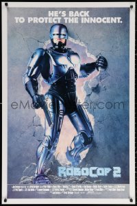 3h0524 ROBOCOP 2 int'l 1sh 1990 full-length cyborg policeman Peter Weller busts through wall, sequel!