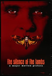 3h0540 SILENCE OF THE LAMBS style B teaser DS 1sh 1991 image of Anthony Hopkins with moth over mouth!