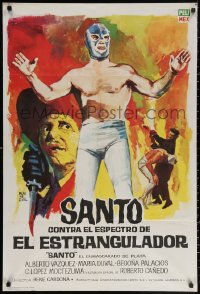 3h0968 EL ESPECTRO DEL ESTRANGULADOR Spanish 1966 art of masked wrestler & shady man by Montalban!