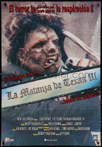 3h0987 LEATHERFACE: TEXAS CHAINSAW MASSACRE III Spanish 1991 the terror begins the second it starts!