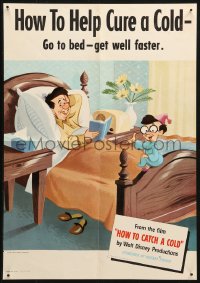 3h0210 HOW TO CATCH A COLD 14x20 special poster 1951 Walt Disney health class cartoon, go to bed!