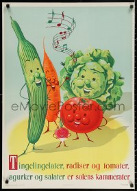 3h0228 TINGELINGELATER 24x34 Danish special poster 1950s Vonsild art of happy singing vegetables!