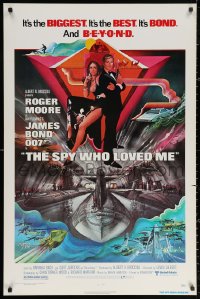 3h0556 SPY WHO LOVED ME 1sh 1977 great art of Roger Moore as James Bond by Bob Peak!