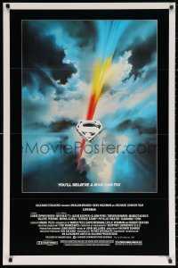 3h0575 SUPERMAN 1sh 1978 D.C. comic book superhero Christopher Reeve, cool Bob Peak logo art!