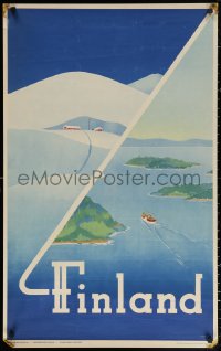 3h0128 FINLAND 24x39 Finnish travel poster 1948 cool landscape artwork by E. Holtta!