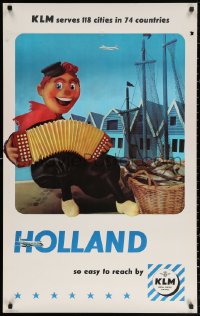 3h0137 KLM HOLLAND 25x40 Dutch travel poster 1960s so easy to reach by KLM, musician next to fish!