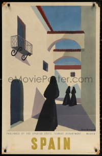 3h0154 SPAIN 25x39 Spanish travel poster 1950s Georget art of nuns in Madrid with their backs turned!